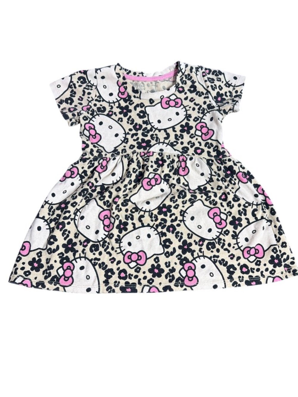 Hello Kitty Sanrio Toddler Girls Leopard Print Dress Pink Bow Accents Size 2T